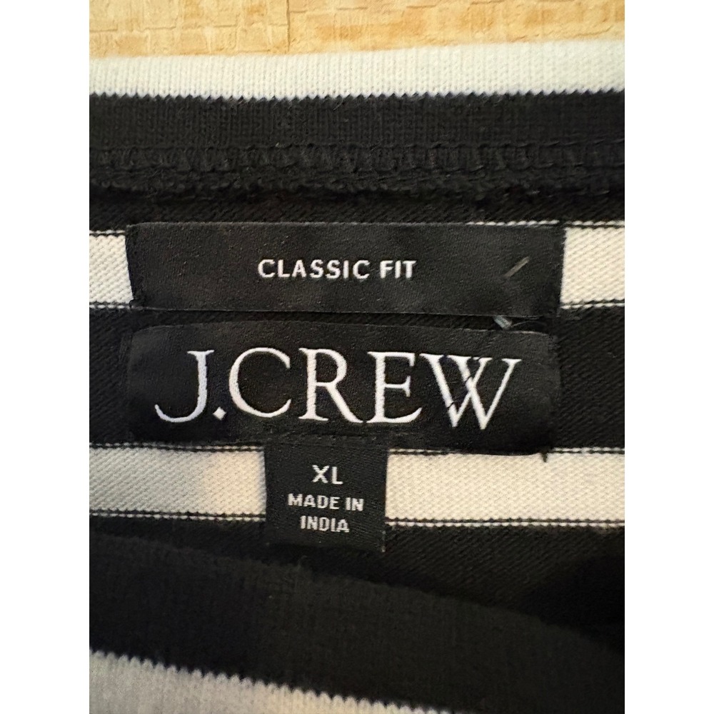 J.Crew Womens XL Classic Fit Striped Long Sleeve Cotton T-Shirt Black White - Picture 2 of 4
